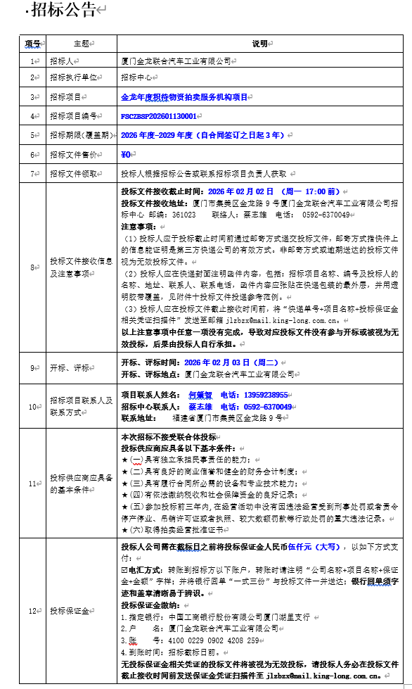 永乐高60net年度积待物资拍卖服务机构项目公开招标招标布告-2026.01.14